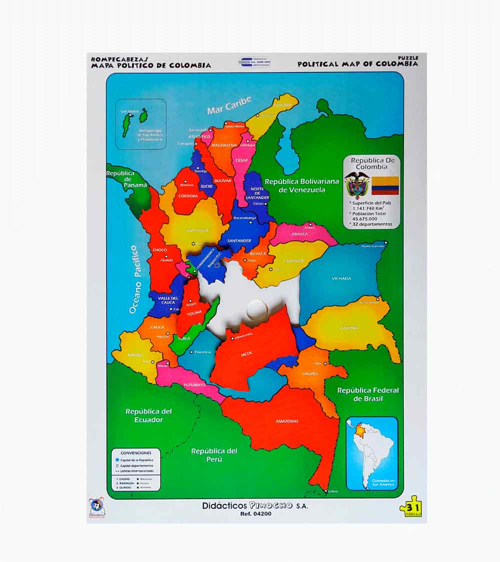 Rompecabezas Mapa Político Colombia Grande 28 Pzs. Didacticos