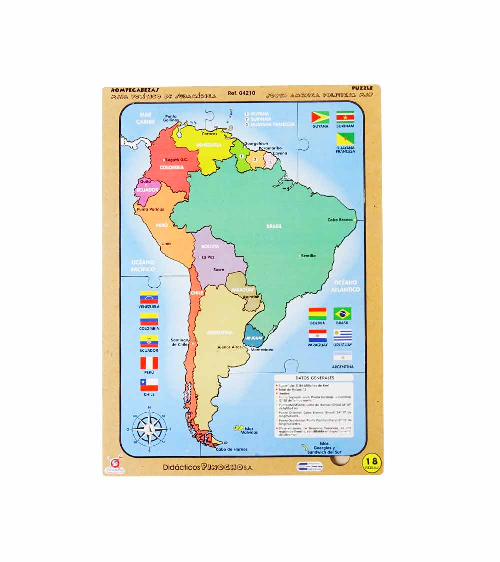 llamada Masacre cangrejo Rompecabezas Mapa Político Suramerica x18 Pzs. - Didacticos Pinocho