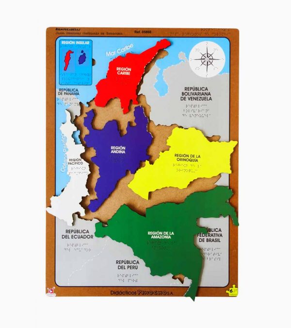 Rompecabezas Mapa Regiones Naturales de Colombia en Braille